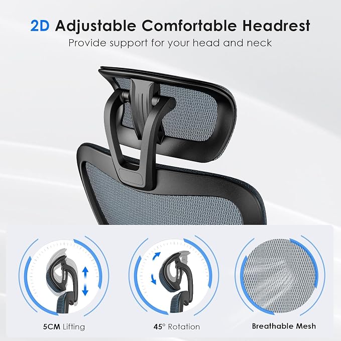 Soohow Ergonomic Office Chair, Mesh Home Desk Chair with Armrest, High Back Office Chair with Adjustable Lumbar Support and Headrest, Comfy Recling Swivel Chair for Home and Office, Black & Navy