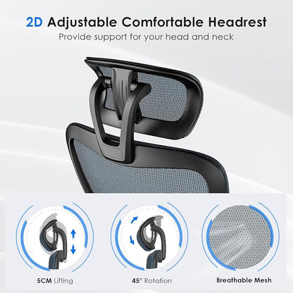 Soohow Ergonomic Office Chair, Mesh Home Desk Chair with Armrest, High Back Office Chair with Adjustable Lumbar Support and Headrest, Comfy Recling Swivel Chair for Home and Office, Black & Navy