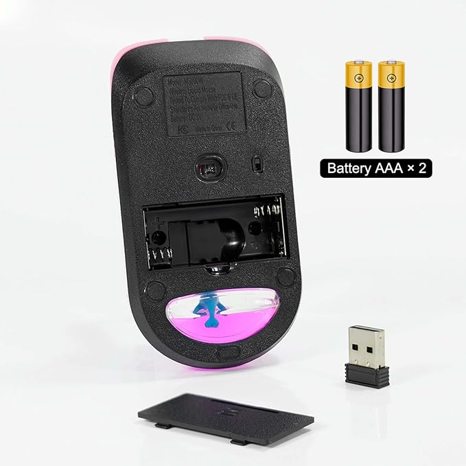 Wireless Mouse Cute Clear Water Silent Lightweight Portable Aqua Transparent Liquid Optical Retro Cordless Mice with USB Receiver Floater Dolphin for PC Laptop Computer MacBook Kids Girl Gift (Pink)