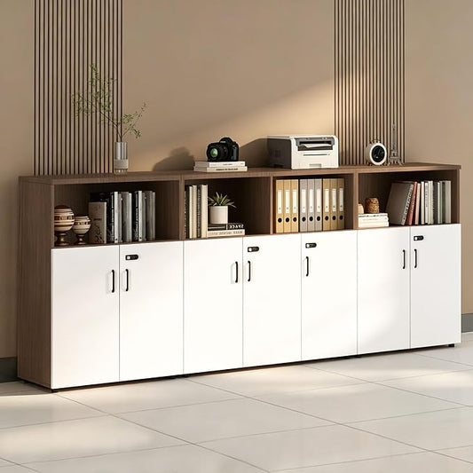 File Cabinet with Password Lock, Wood Lateral Filing Cabinet for Letter/A4 Files, 3 Drawer with Door, Printer Stand with Open Shelves for Home Office