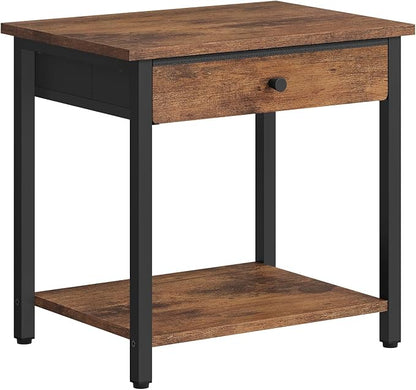 Gewudraw Printer Stand with Storage Drawer, 2-Tier Under Desk Printer Table, Shelf for Home Office, Living Room, Bedroom, Bathroom,Brown