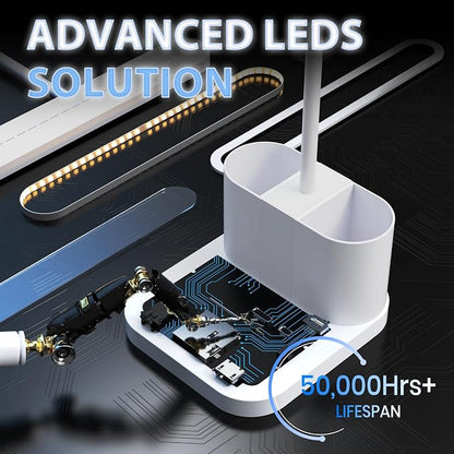 AXX White Desk Lamp for College Dorm Room, Cute, LED, Dimmable, Small, Pen Holder, Flexible Gooseneck, Touch Control, Table Lights for Home Office Bedrooms, School Essentials for Girls Guys