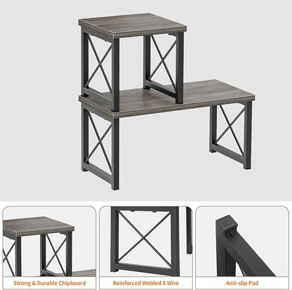 Honiter Desk Shelf for Top of Desk, Wood Desktop Shelf, 2 Tier Adjustable Bookshelf Organizer, Freestanding Stackable Desk Stand Storage Organizers Kitchen Counter Display Rack