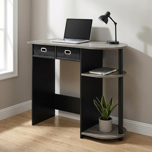 Furinno Go Green 32-Inch Brown Computer Desk, Office Desk with 2 Side Shelves and Storage Bins, Rectangular Home Office Desk, Gaming Desk for Home Office, Bedroom, Study Room, Grey Oak