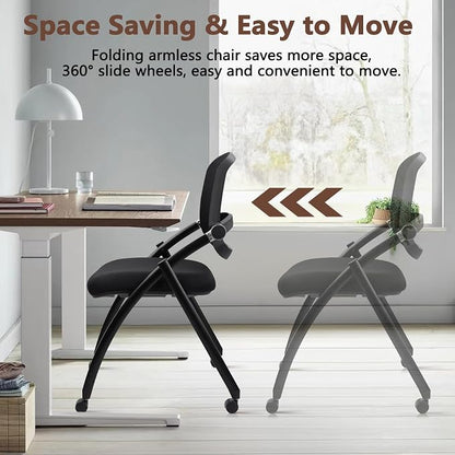 CLATINA Stackable & Foldable Conference Chair with Wheels, Ergonomic Mesh Back,300lbs Capacity, Breathable Padded Seat, Armless Office Chair for Reception, Training, Home Office, Black, 20PK