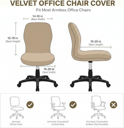 Deisy Dee Velvet Stretch Armless Office Chair Covers - Colorful Stretch Slipcover for Desk Chairs (Khaki)