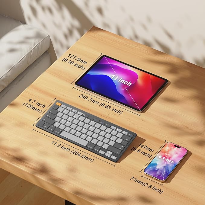 OMOTON Ultra-Slim Bluetooth Keyboard for iPad 11th/10th/9th/8th/7th, iPad Pro/Air/Mini and iPhone Series, Wireless iOS Keyboard with 12 Multimedia Keys for Office, School, Orange & Gray & Deep Gray