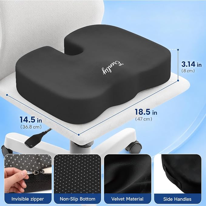 2 Pack Seat Cushion for Office Chairs - Memory Foam Cushions Non-Slip for Car Airplane Travel Driving - Butt Pillow Support for Sciatica and Tailbone Pain Relief, Long Time Sitting