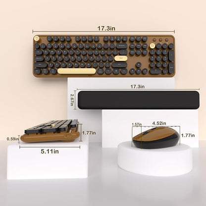 Links9+ Retro Wireless Keyboard and Mouse Combo, 104-Key Full-Size Floating Round Keycaps, 2.4G Plug & Play, USB & Type-C Ready, Ergonomic Set for Mac, Laptop, PC, Windows (Coffee-Black)