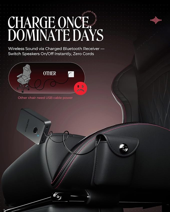 GTPLAYER Gaming Chair with Speakers, Video Game Chairs with Footrest, PC Gamer Chairs for Adults - Padded High Back Ergonomic Reclining Silla Gamer, Linkage Armrest, Ace Pro, Red
