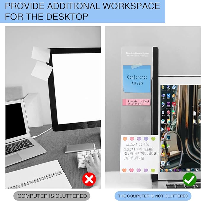 Office Desk Accessories 2pcs Multifunction Computer Monitor Memo Board - Office Supplies for Women Men Computer Sticky Note Holder Home Decor (Smooth Monitor Memo Board)