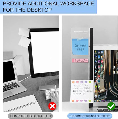 Office Desk Accessories 2pcs Multifunction Computer Monitor Memo Board - Office Supplies for Women Men Computer Sticky Note Holder Home Decor (Smooth Monitor Memo Board)