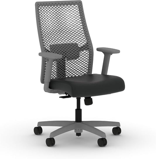 HON Ignition 2.0 ReActiv Ergonomic Office Chair, Mesh Desk Chair with Lumbar Support, Synchro‑Tilt Recline, Height and Width Adjustable Arms, Swivel Wheels, Titanium Frame, Black