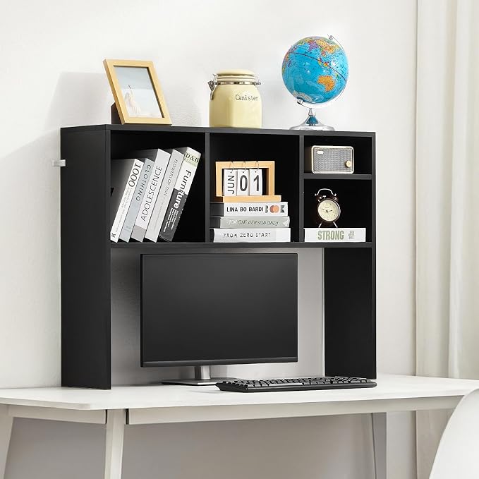 VEVOR Desktop Bookshelf, Storage Organizer with 5 Shelves for Computer Desk, Wooden Shelf Desk Hutch with Anti-Slip Feet Pads, Desk Top Display Rack for Office, Home & Dorm, Black