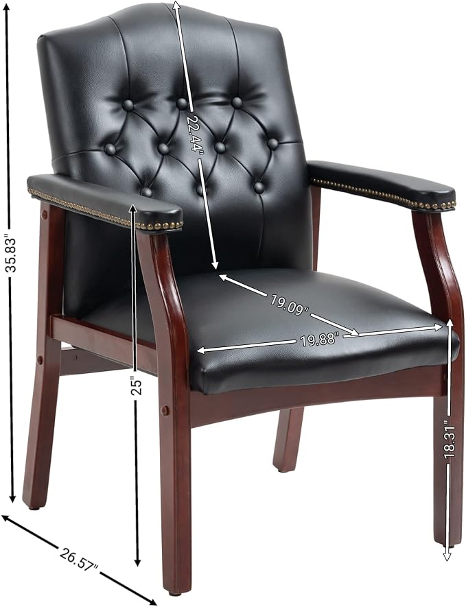 Ergonomic High Back Office Guest Chair - Black Leather Executive Single Chair for Reception & Conference Rooms, Waiting Room, Meeting, Lobby, Church, No Wheels with Arm Fixed Base Design