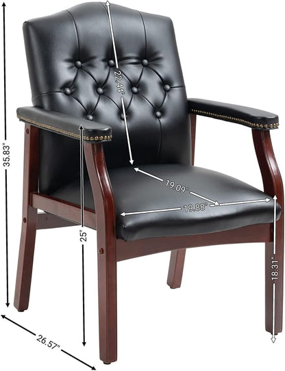 Ergonomic High Back Office Guest Chair - Black Leather Executive Single Chair for Reception & Conference Rooms, Waiting Room, Meeting, Lobby, Church, No Wheels with Arm Fixed Base Design