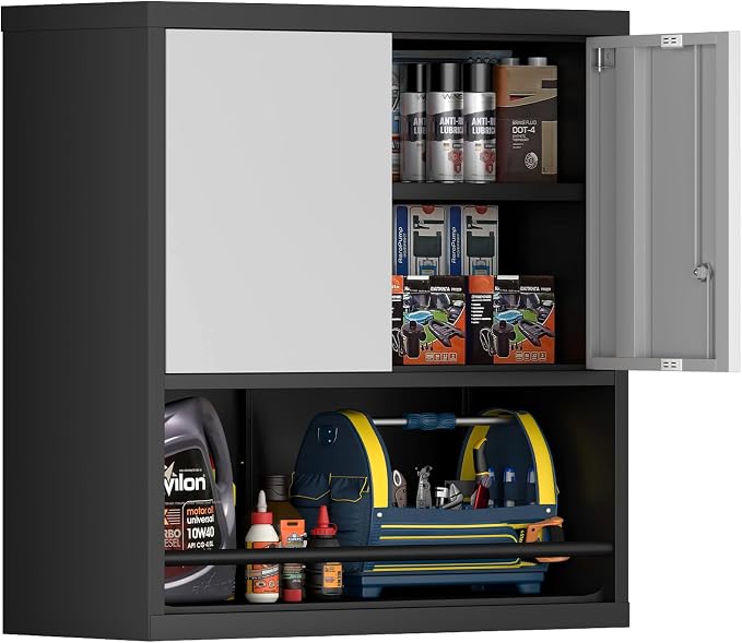 IRONFFICE Garage Cabinets,Metal Storage Cabinet with Locking Door,Lockable Wall Mount Cabinet for Storage,Hanging Cabinets for Garage,Kitchen,Office