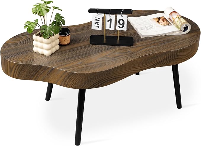 Small Irregular Coffee Table Thick Top Cloud Table for Living Room Modern Industrial Coffee Table Wooden Funky Coffee Tables for Small Space Home Office Easy Assembly Rustic Brown