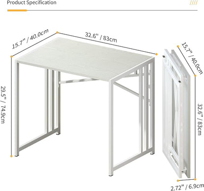 Lutown-Teen Small Folding Desk 32 inch, No Assembly Required Small Office Desk, Writing Gaming Computer Camping Desk, White