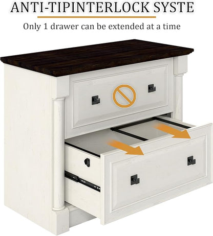 blini 2 Drawer File Cabinet Farmhouse Lateral File Cabinet with Hanging File Folders，Fits Letter/Legal/A4 Sizes, 36.8" Large Wood File Storage Cabinets Printer Stand for Home Office