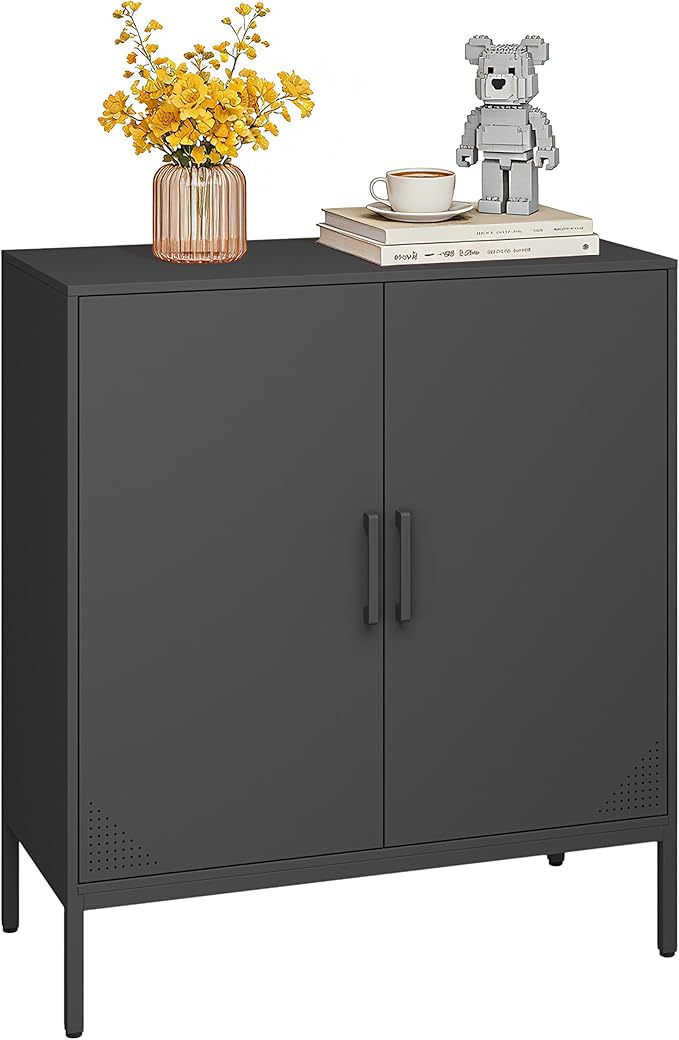 Metal Storage Cabinet,Storage Locker Cabinet with Shelves 2 Door Lockable Cabinet Black Locking Tool File Cabinet Sideboard for Office, Garage, Bathroom