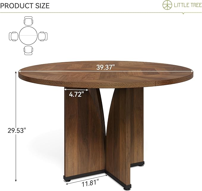LITTLE TREE 39-Inch Conference Table for 4, Round Meeting Table with X-Shape Pedestal, for Office, Conference Room, Small Spaces, Dark Brown