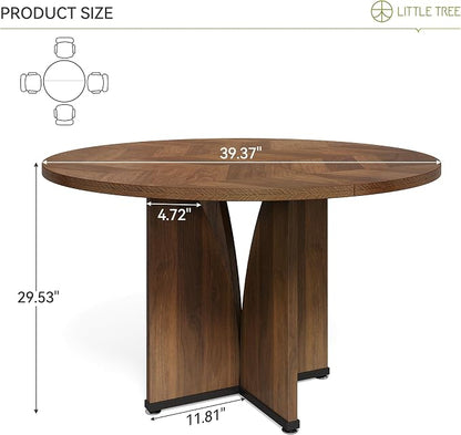 LITTLE TREE 39-Inch Conference Table for 4, Round Meeting Table with X-Shape Pedestal, for Office, Conference Room, Small Spaces, Dark Brown