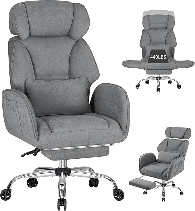 HOFFREE Criss Cross Chair with Wheels Ergonomic Office Chair with Reversible Armrest Wide Seat Comfy Desk Chair with Foot Rest for Gaming,Reading,Working(Grey)