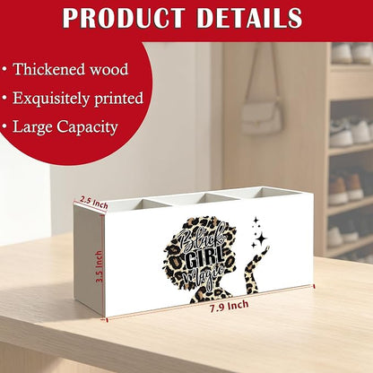 Black Girl Magic Leopard Print Makeup Brush Toothbrush Holder for African American Women, Black Women Empowerment Cheetah Print Wood Signs Pen Pencil Holder Organizer Desk Accessories