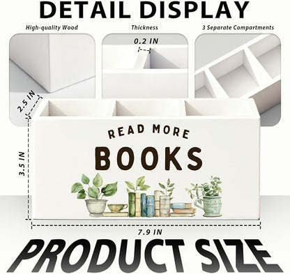 Book Lovers Gifts Pen Holder, Book Reader Gifts Pencil Holder for Desk, Read More Books Wooden Box Sign Decorations for Reading Room Corner Nook Classroom Desk Tabletop