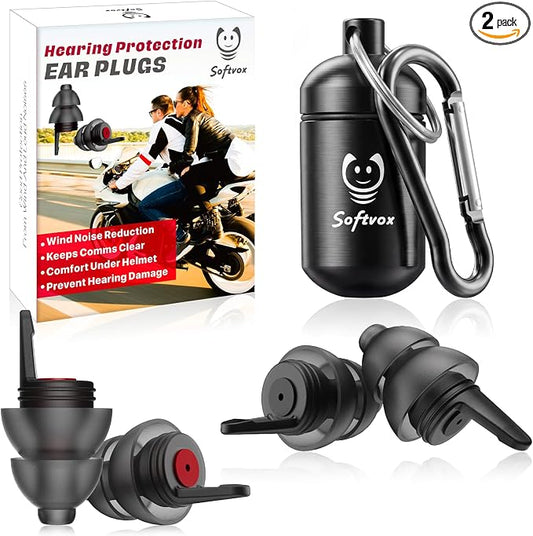 Motorcycle Ear Plugs for Wind Noise Reduction, 2 Filter Options Reusable Motorcycle Accessories, Soft Comfortable Hearing Protection Earplugs for Motorbike, Touring, Racing, Riding - 25dB Biker Gifts