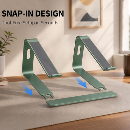 Orionstar Ergonomic Laptop Stand, Premium 5mm Aluminum Riser for 10-15.6 Inch Notebook Computer, Tool-Free Detachable Elevator Holder for Desk Office, Sturdy Riser for Eye-Level Neck Relief, Green