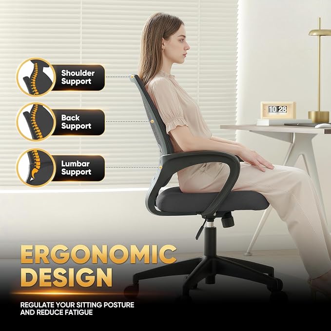 Magshion Ergonomic Office Chair 20 Pack, Mid-Back Mesh Desk Chair, Adjustable Swivel Computer Chair with Lumbar Support & Breathable Backrest for Gaming, Work, Study, 300 Lbs Capacity, Black
