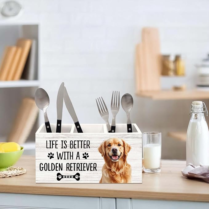 Golden Retriever Gifts Dog Pen Holder for Desk, Gifts for GoldenRetriever Lovers Pencil Organizer, Life is Better with A Golden Retriever Wood Pen Holder Desk Accessories Decor for Home Office