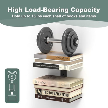 Mefirt Invisible Floating Bookshelves for Wall, 6 Tier Vertical Spine Book Tower, Heavy Duty Floating Book Shelves Metal Book Organizers for Home Office, 3 Pack(Black)