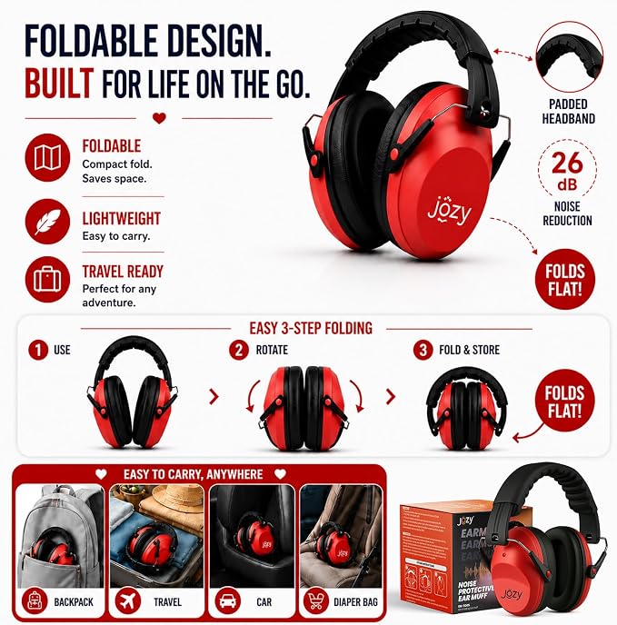 Jozy Noise Canceling Headphones for Kids, SNR 26dB Ear Protection for Autism, Sound Proof Sensory Muffs for Hearing, Concerts