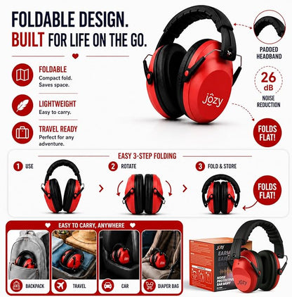Jozy Noise Canceling Headphones for Kids, SNR 26dB Ear Protection for Autism, Sound Proof Sensory Muffs for Hearing, Concerts