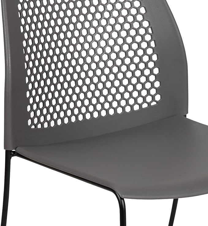 Flash Furniture HERCULES Series 661 lb. Capacity Gray Stack Chair with Air-Vent Back and Black Powder Coated Sled Base