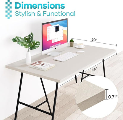 Kaboon Universal Tabletop 36"x20", Solid One-Piece Melamine Table Top, Double L Floating Desk DIY, Home and Office Countertop, Leather/Ivory