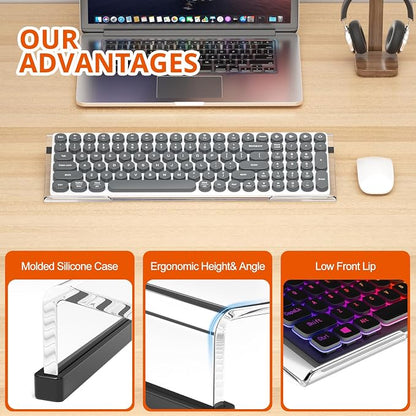 Richboom Computer Keyboard Stand Tilt PC Keyboard Stand Riser for Easy Ergonomic Typing, Acrylic Keyboard Tray Holder for Office Desk, Home, School, with Silicone Anti-Slip Case, Clear