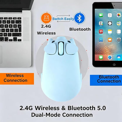 Wireless Mouse Cute Pig Bluetooth & USB Dual Mode Mice,Silent Portable Compact Blue Fun Mice for Mac/PC/Laptop/Chromebook/Computer/Tablet/iPad/MacBook Air/Pro Travel Kids Girls Boys Women Men Gift