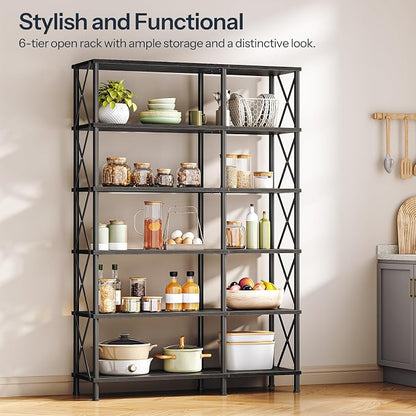 HOOBRO Corner Bookshelf, 6-Tier L-Shaped Bookcase, Industrial Open Display Shelf Tall Storage Organizer, Vertical Storage Rack, for Living Room, Home Office, Black BB61SJ01