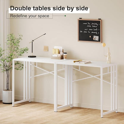 Lutown-Teen Small Folding Desk 35 inch, No Assembly Required Narrow Office Desk, Writing Gaming Computer Camping Table, White