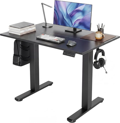 Claiks Electric Standing Desk, 40 x 24 Inch Height Adjustable Sit Stand Desk for Home Office, Computer Desk with Memory Presets, Cable Management & Headphone Hooks, 156 lbs Capacity, Black
