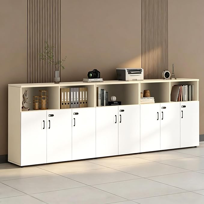 File Cabinet with Password Lock, Wood Lateral Filing Cabinet for Letter/A4 Files, 3 Drawer with Door, Printer Stand with Open Shelves for Home Office