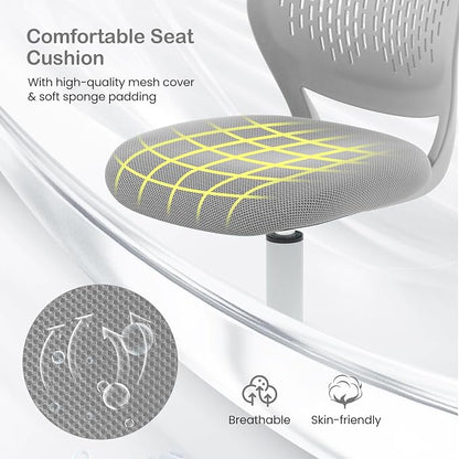 Giantex Kids Desk Chair, Adjustable Children Study Chair, Swivel Armless Mesh Task Office Chair, Computer Desk Chair with Adjustable Height & Lumbar Support (Grey)