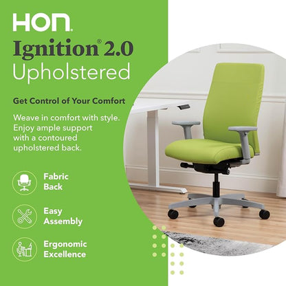 HON Ignition 2.0 Ergonomic Office Chair with Adjustable Arms, Advanced Synchro‑Tilt Recline, Upholstered Desk and Computer Chair for Home Office or Workstation, Titanium Frame, Pear