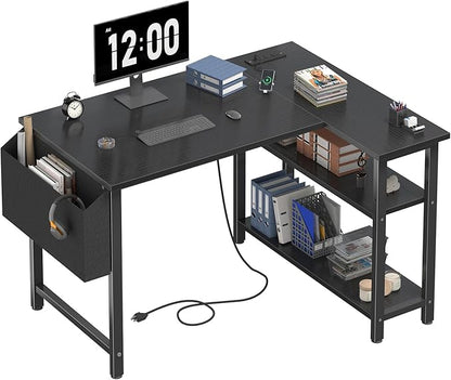 DLisiting Small L Shaped Gaming Desk with Shelves, 40 Inch Small Corner Computer Gaming Desk for Boys Teens Bedroom, Study Work PC Desks for Home Office Bedroom, Black