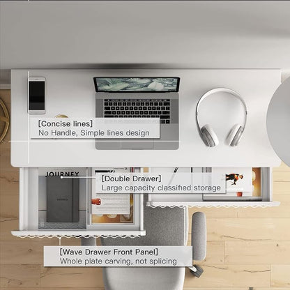 Tamworth Design Modern Multi-Purpose Desk, White & Antique Brass, 43" L x 15.75" W, 2 Large Drawers, Computer/Vanity/Study, Adult Size