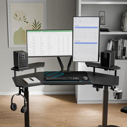 EUREKA ERGONOMIC Aero 55 Inch W Shaped Electric Standing Desk, Height Adjustable Computer Gaming Desk with LED Monitor Shelf, Mouse Pad, Headphone Hook, Cup Holder, Carbon Black